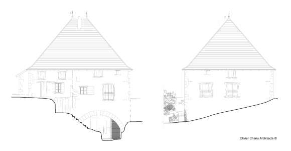 Moulin - Elévations nord-est et sud-ouest - Projet
